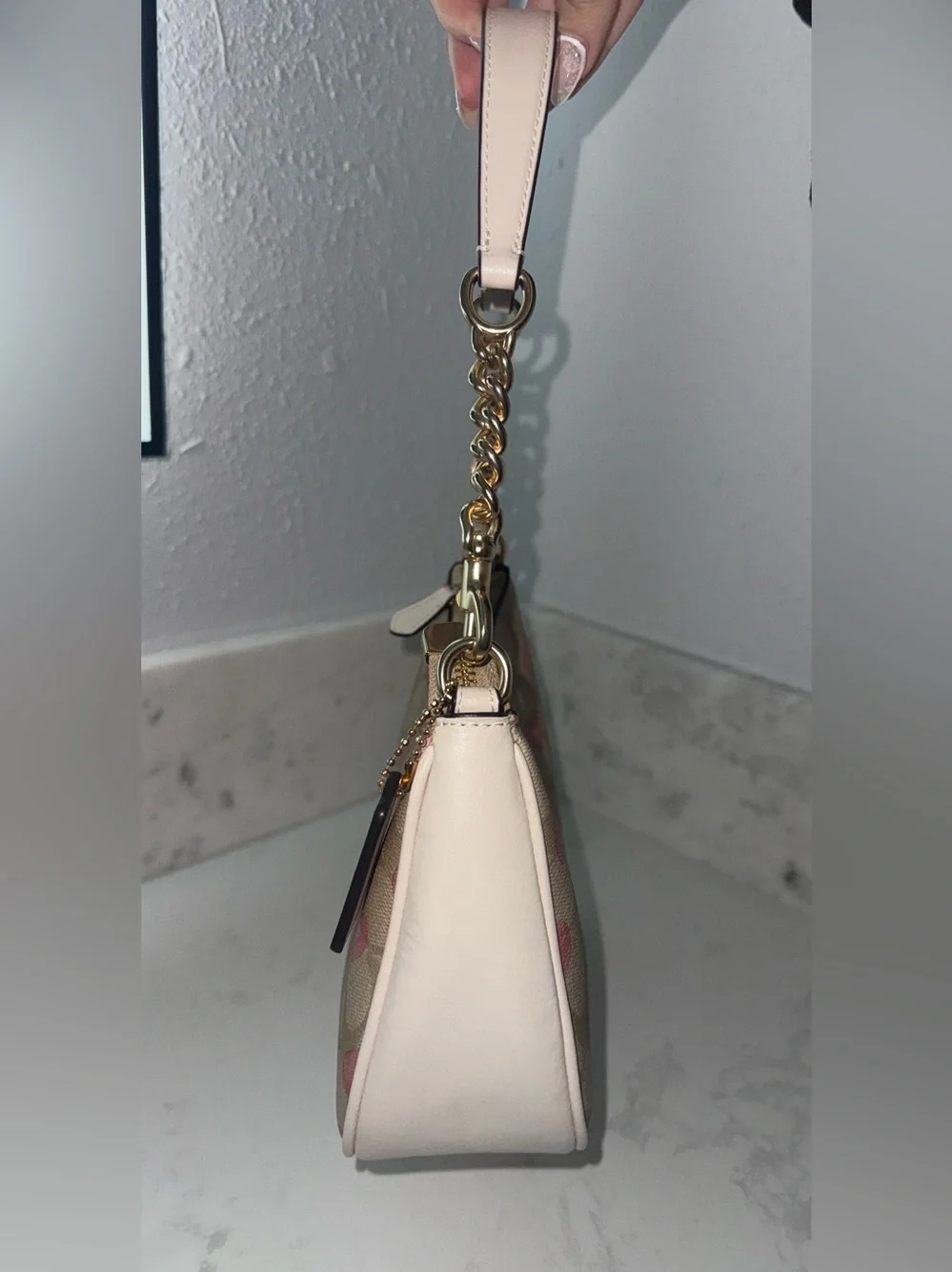 Coach Teri Shoulder Bag Signature Canvas Heart Print